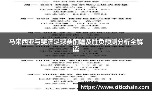 马来西亚与斐济足球赛前瞻及胜负预测分析全解读